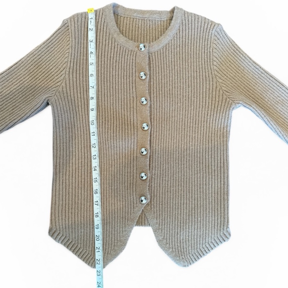 Commense Ribbed Cardigan Camel Button Front Split Hem Minimalist Size S - Picture 11 of 12
